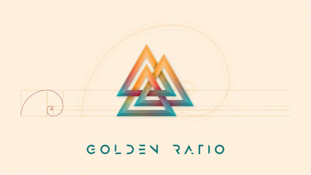 Ontwerp van het Valknut-symbool met de golden ratio toegepast op de afstand tussen de driehoeken